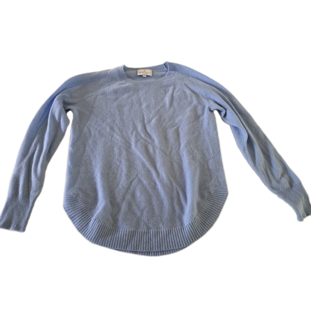 Belle France Womens 100% Cashmere Sweater Size Meduim Solid Blue - Picture 2 of 7